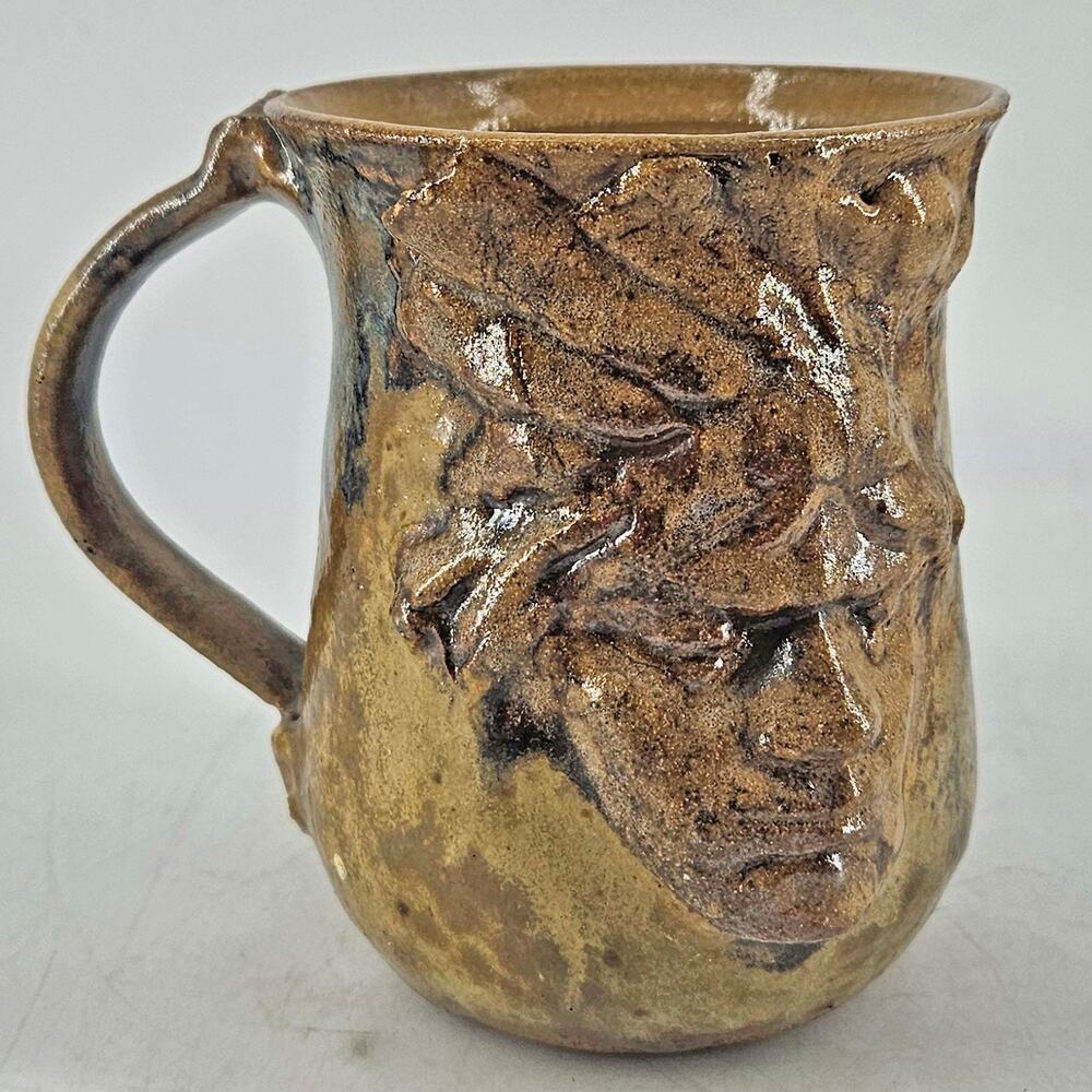 Vintage Ugly Face Stoneware Pottery Handmade mug